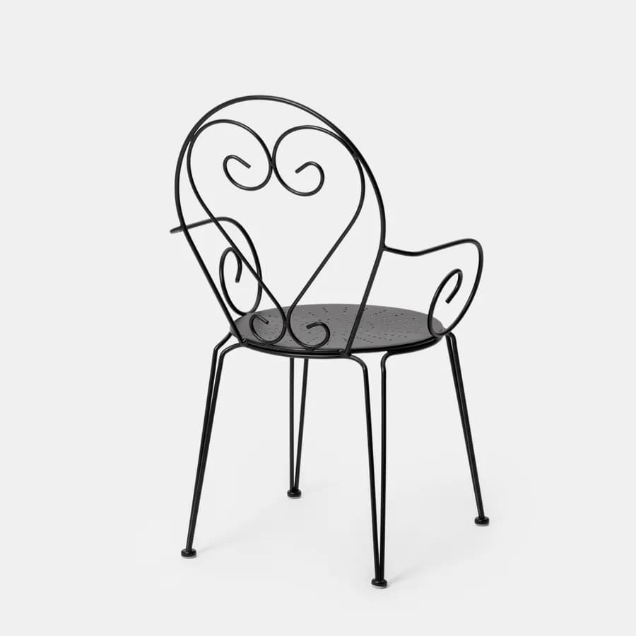 Set pranzo tavolo 90x90 cm e 4 sedie con braccioli in metallo nero - Loren