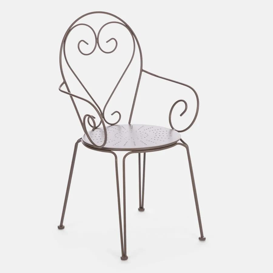 Set bistrot tavolo 70x70 cm e 2 sedie con braccioli in metallo tortora - Loren