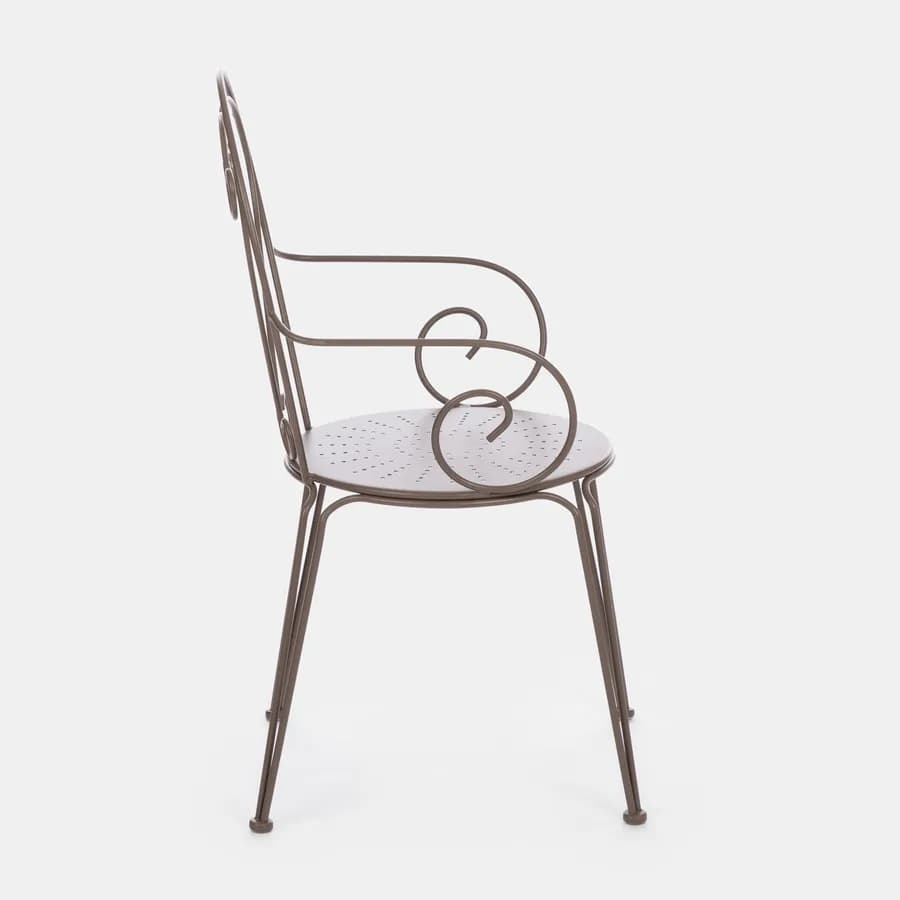 Set bistrot tavolo 70x70 cm e 2 sedie con braccioli in metallo tortora - Loren