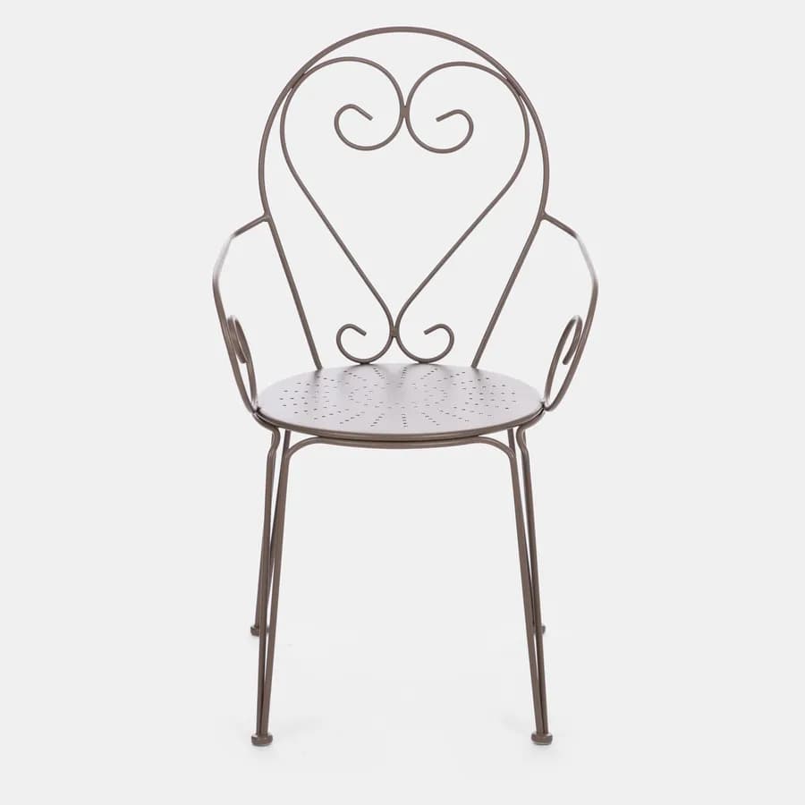 Set bistrot tavolo 70x70 cm e 2 sedie con braccioli in metallo tortora - Loren