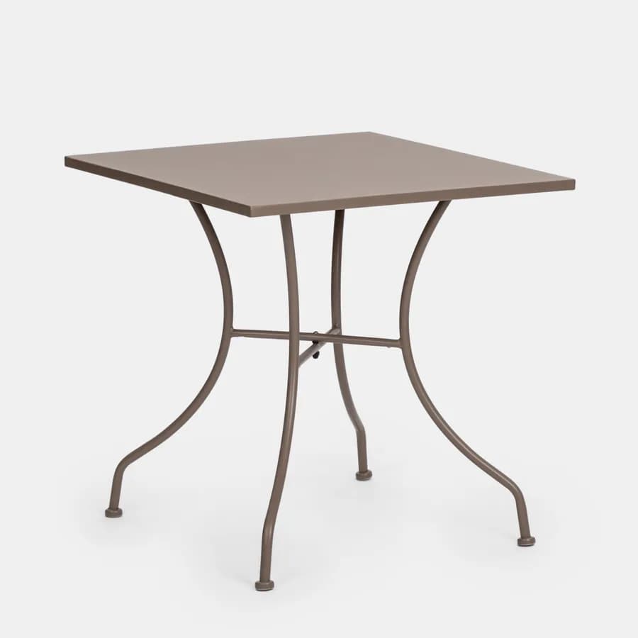 Set bistrot tavolo 70x70 cm e 2 sedie con braccioli in metallo tortora - Loren