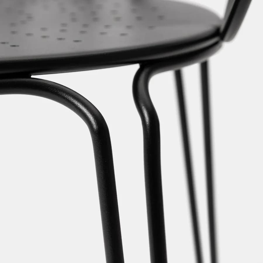 Set bistrot tavolo rotondo 70 cm e 2 sedie con braccioli in metallo nero - Loren