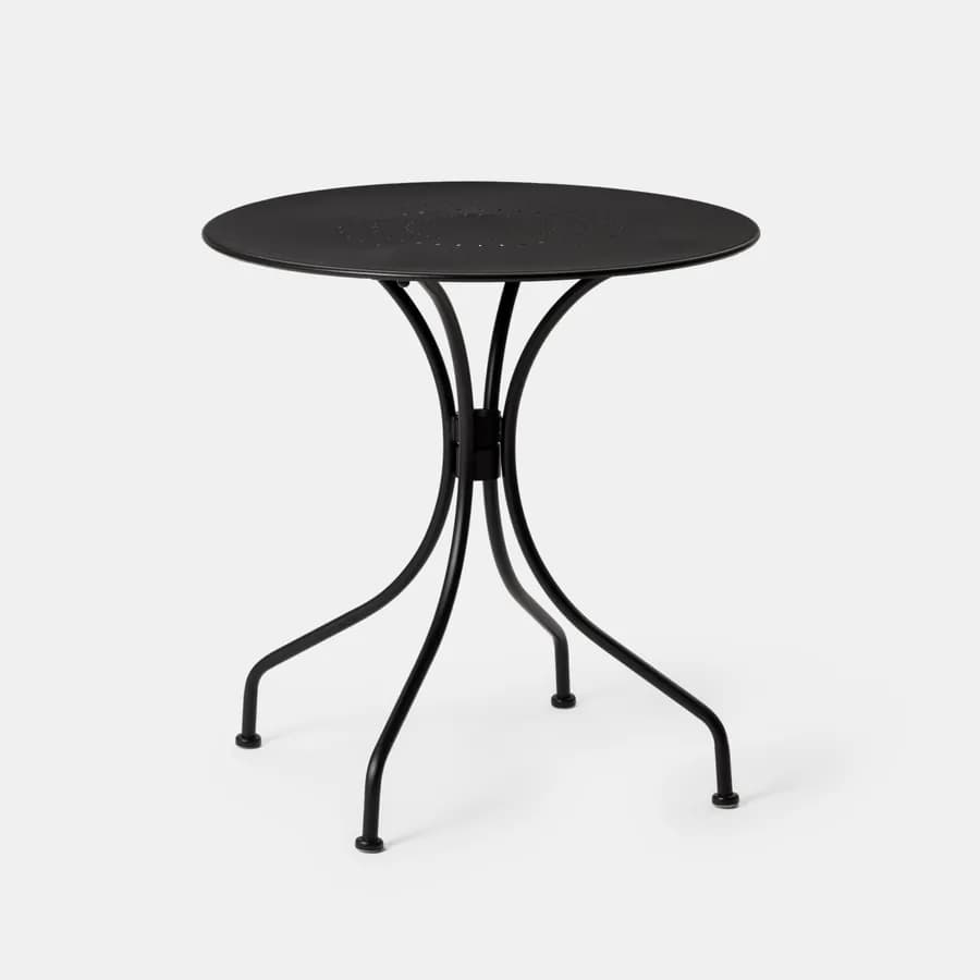 Set bistrot tavolo rotondo 70 cm e 2 sedie con braccioli in metallo nero - Loren