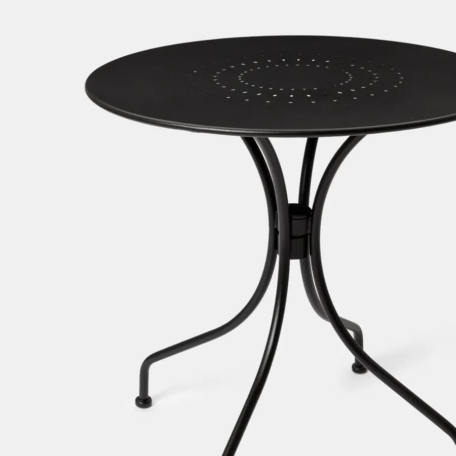Set bistrot tavolo rotondo 70 cm e 2 sedie con braccioli in metallo nero - Loren