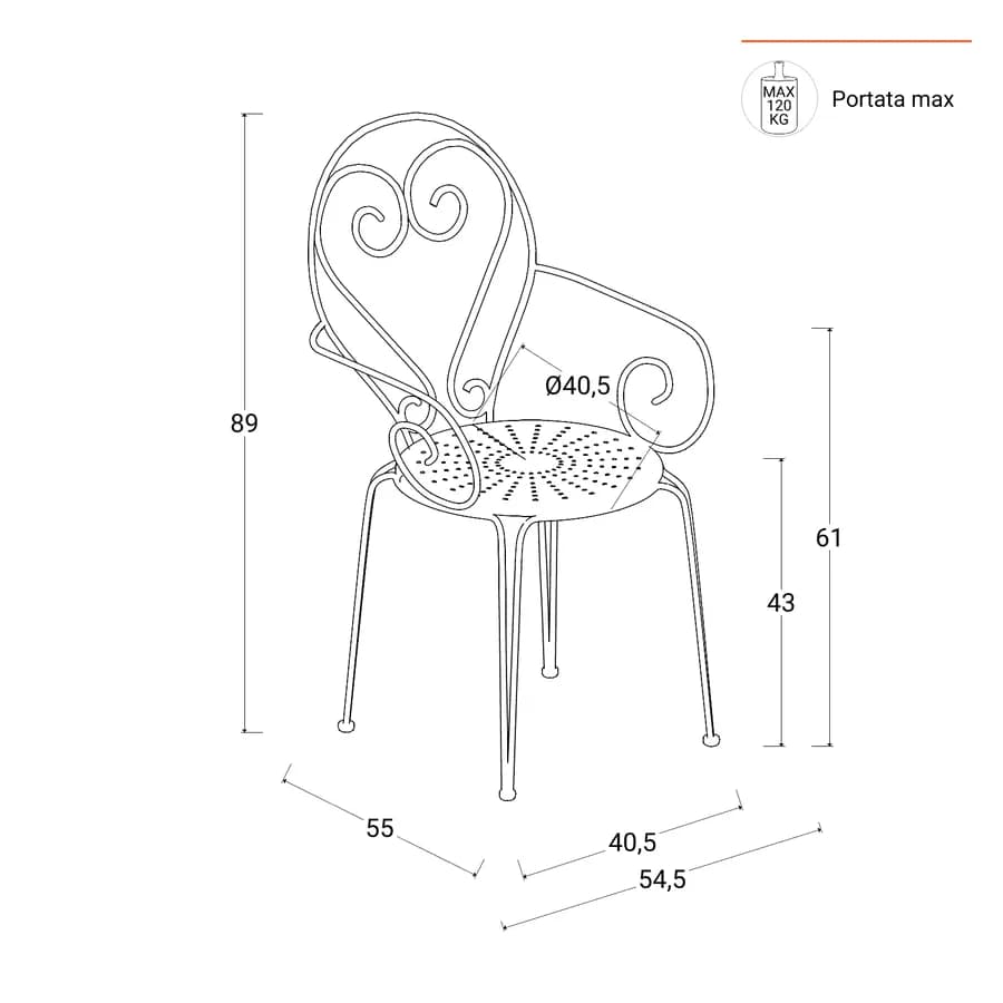 Set bistrot tavolo rotondo 70 cm e 2 sedie con braccioli in metallo nero - Loren