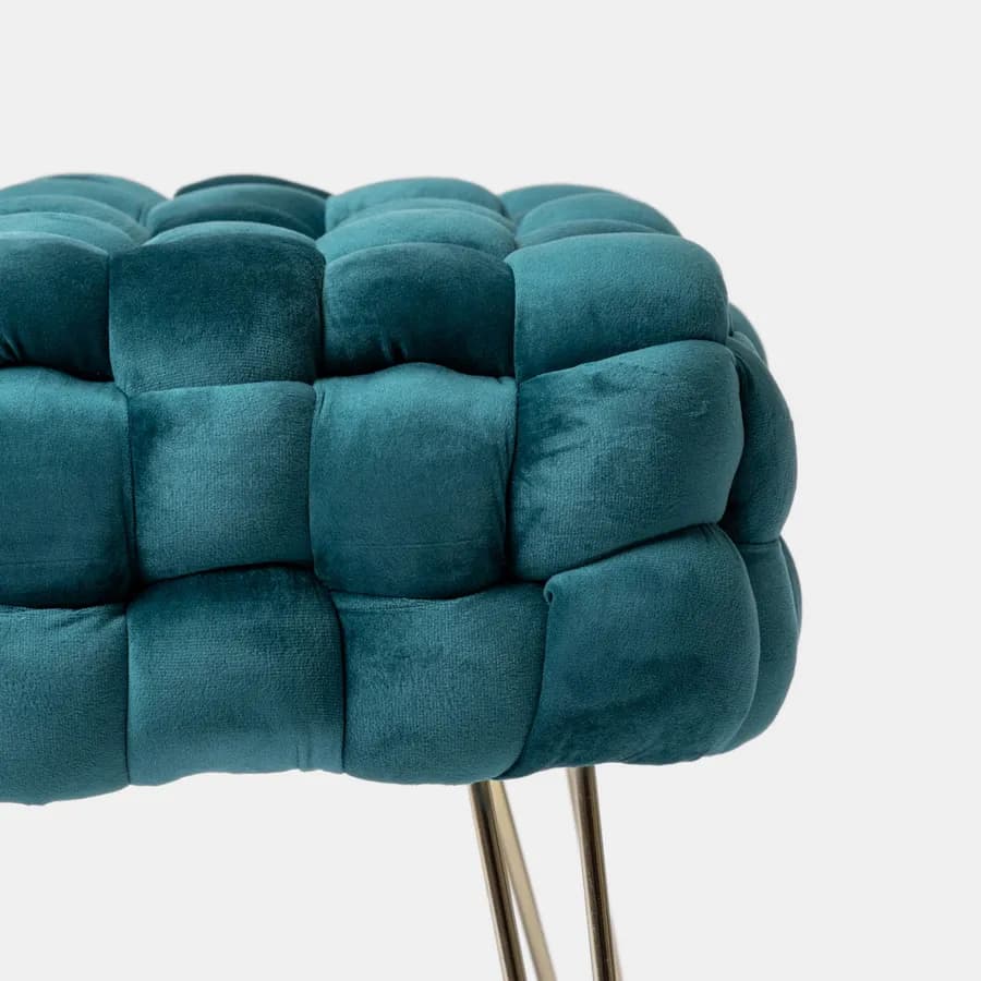 Sgabello 38x41h cm in velluto intrecciato blu petrolio con gambe in metallo oro - Jagger