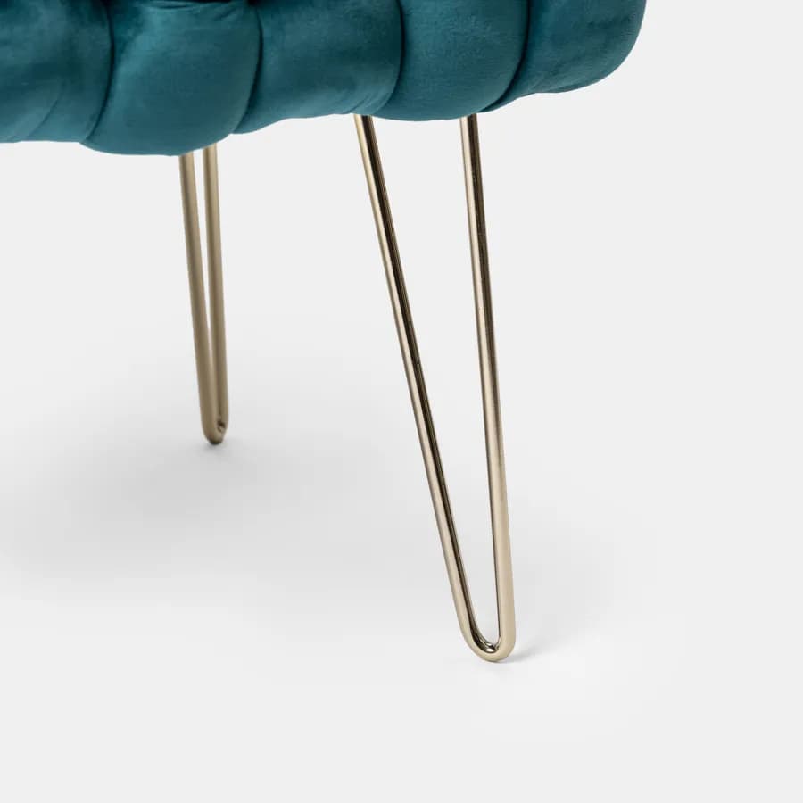 Sgabello 38x41h cm in velluto intrecciato blu petrolio con gambe in metallo oro - Jagger