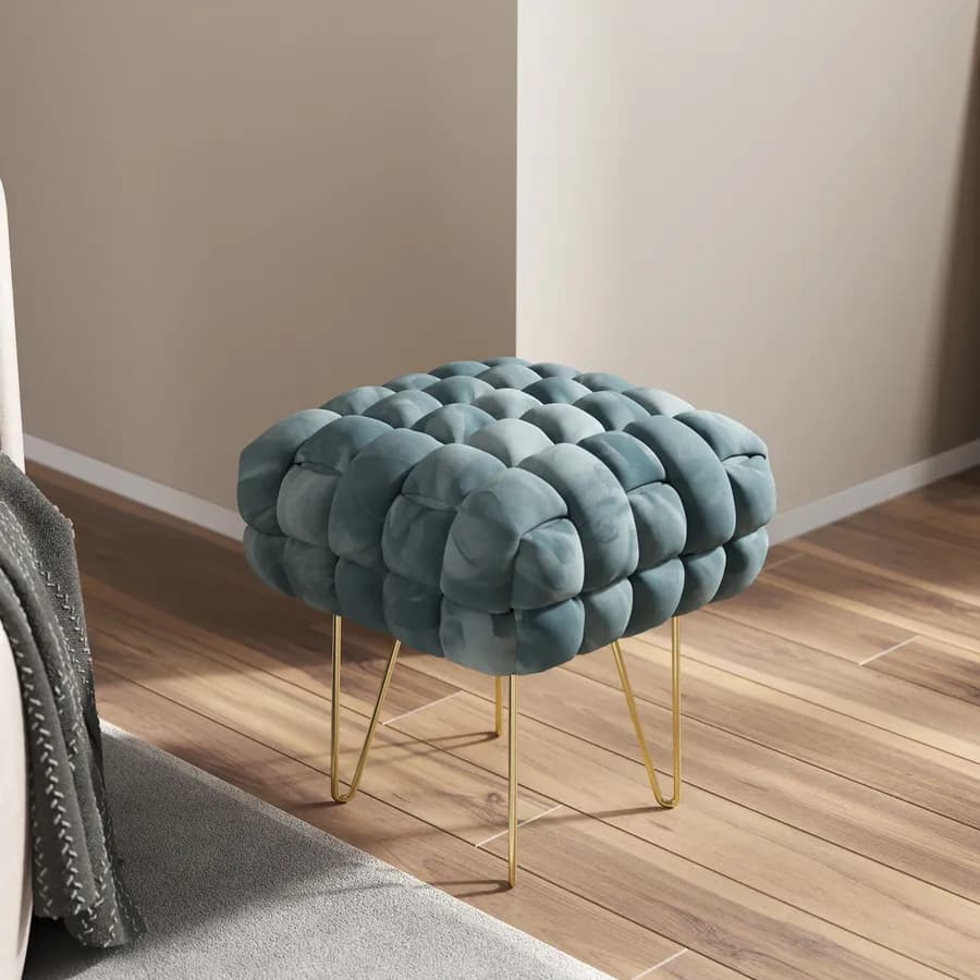 Sgabello 38x41h cm in velluto intrecciato carta da zucchero con gambe in metallo oro - Jagger
