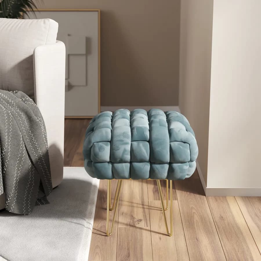 Sgabello 38x41h cm in velluto intrecciato carta da zucchero con gambe in metallo oro - Jagger
