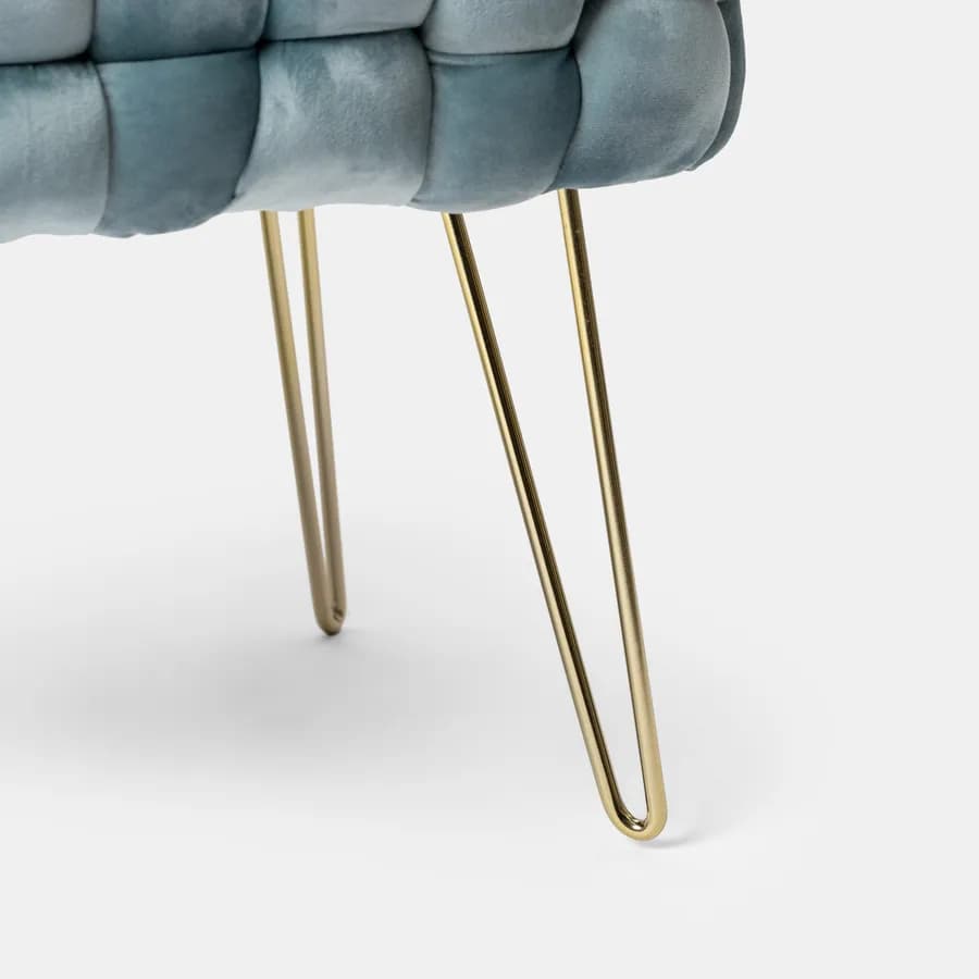 Sgabello 38x41h cm in velluto intrecciato carta da zucchero con gambe in metallo oro - Jagger