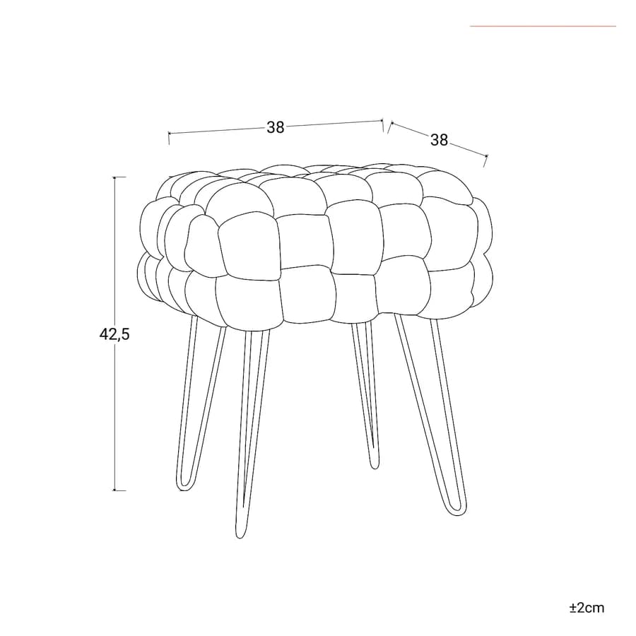 Sgabello 38x41h cm in velluto intrecciato carta da zucchero con gambe in metallo oro - Jagger