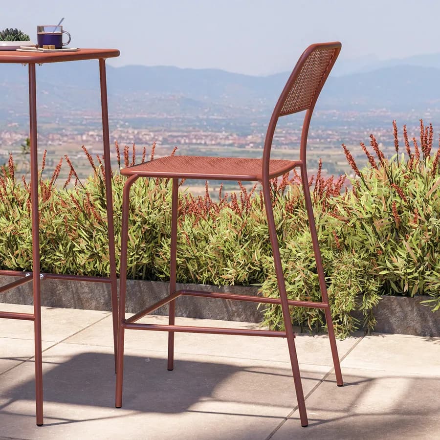 Sgabello alto da esterno impilabile in acciaio terracotta - Faber