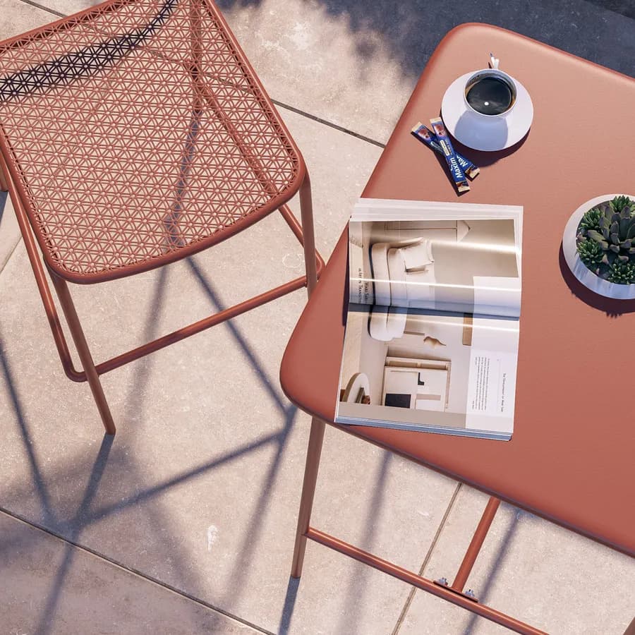 Sgabello alto da esterno impilabile in acciaio terracotta - Faber