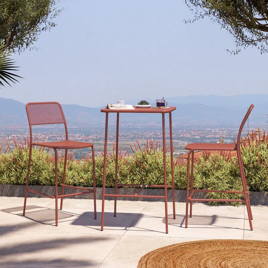 Sgabello alto da esterno impilabile in acciaio terracotta - Faber