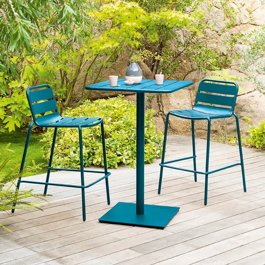 Sgabello alto da giardino in acciaio blu pavone - Barrito