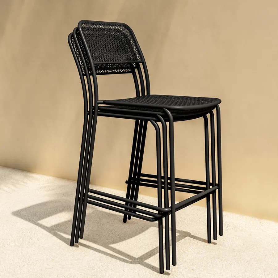 Sgabello alto da esterno impilabile in acciaio nero - Faber