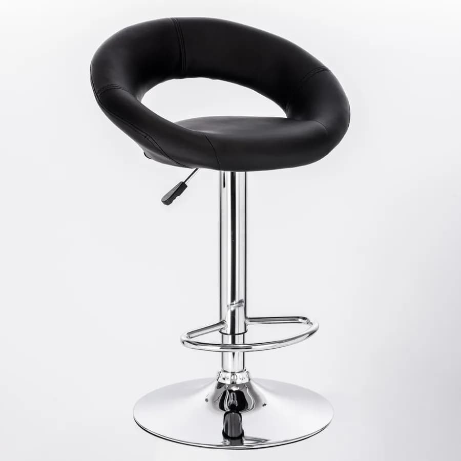 Sgabello in similpelle nera con base cromata - Sveva