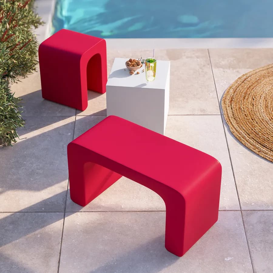 Sgabello da giardino 2 posti in polietilene rosso fragola - Marinha