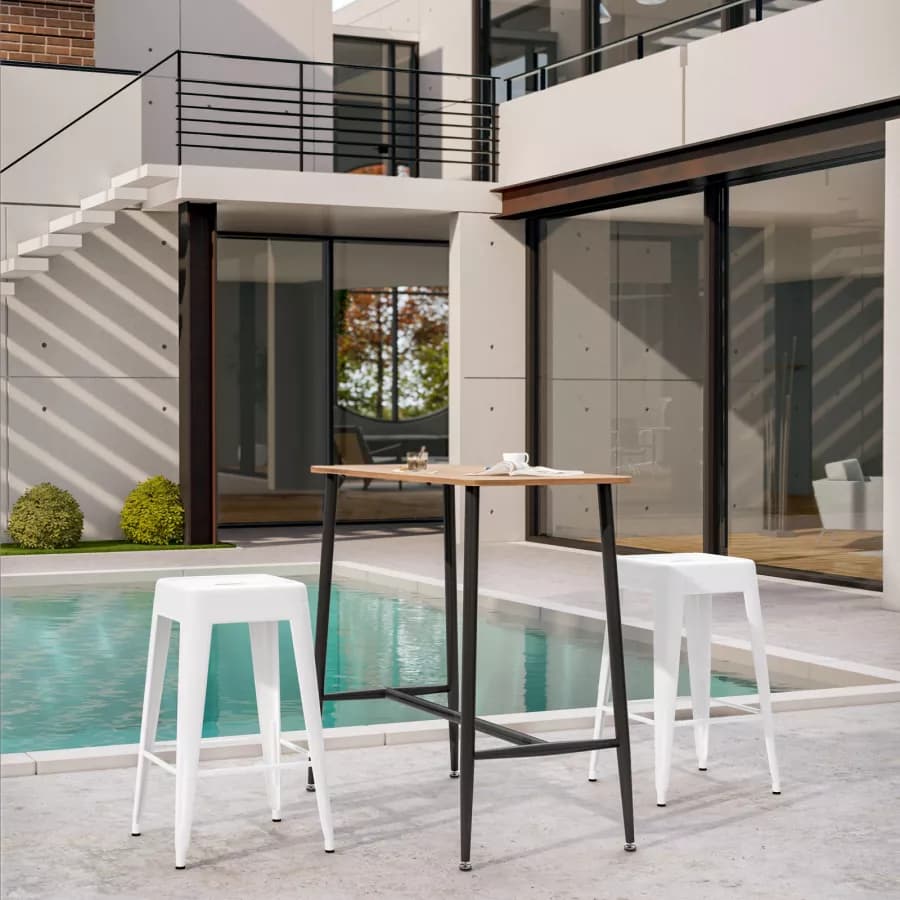 Sgabello da giardino impilabile stile industrial in metallo bianco - Farley