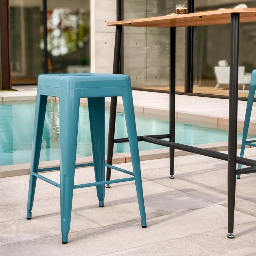 Sgabello da giardino impilabile stile industrial in metallo blu petrolio - Farley
