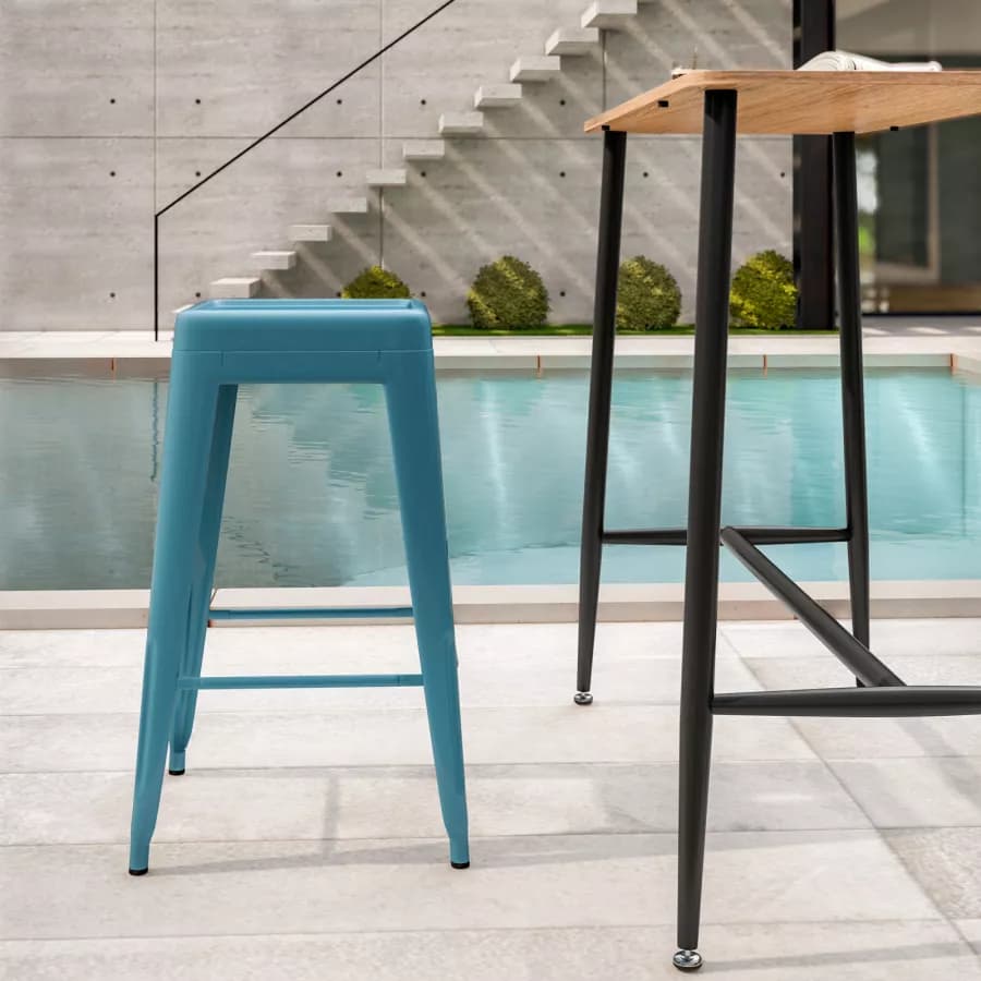 Sgabello da giardino impilabile stile industrial in metallo blu petrolio - Farley