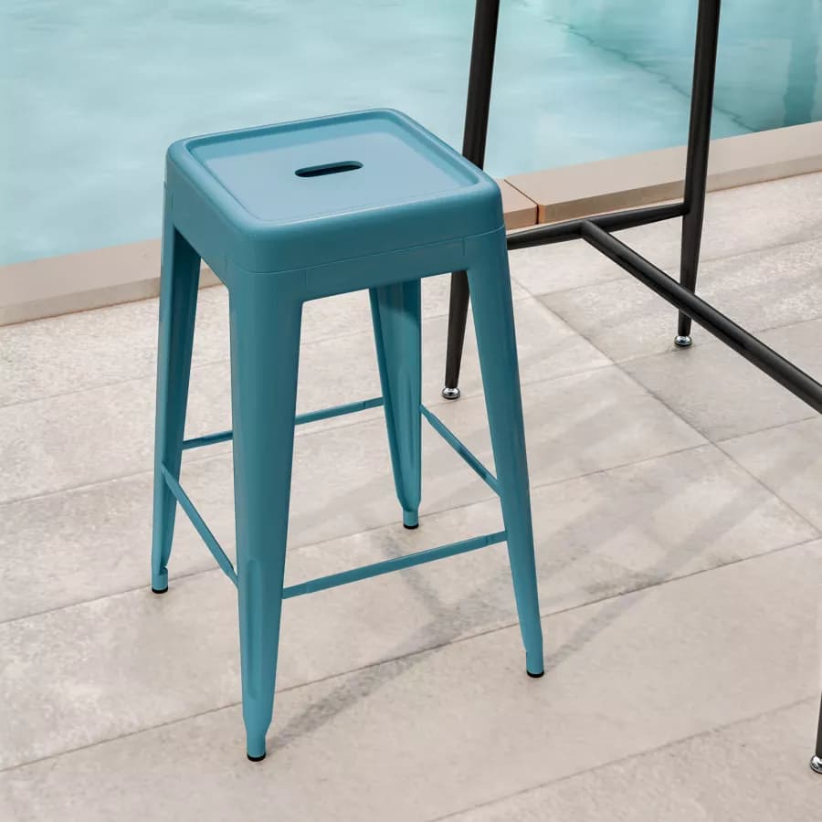 Sgabello da giardino impilabile stile industrial in metallo blu petrolio - Farley