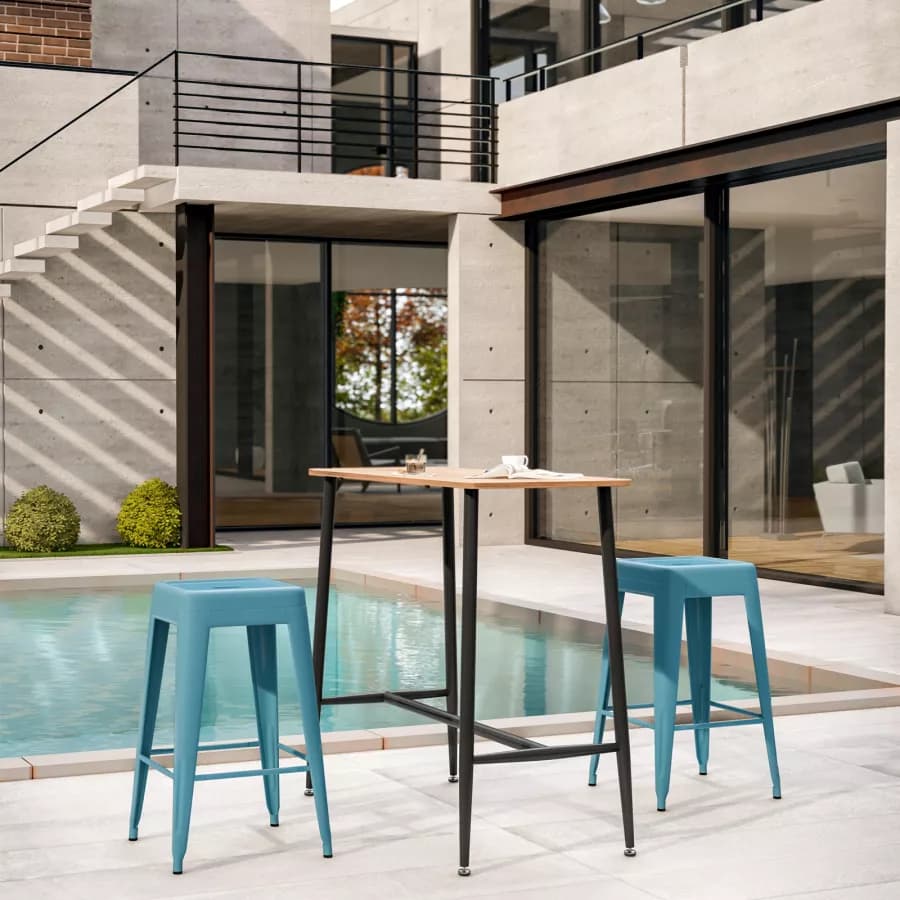 Sgabello da giardino impilabile stile industrial in metallo blu petrolio - Farley
