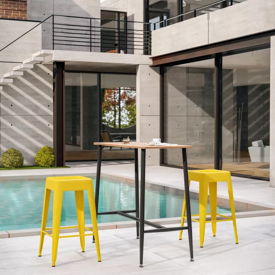 Sgabello da giardino impilabile stile industrial in metallo giallo - Farley