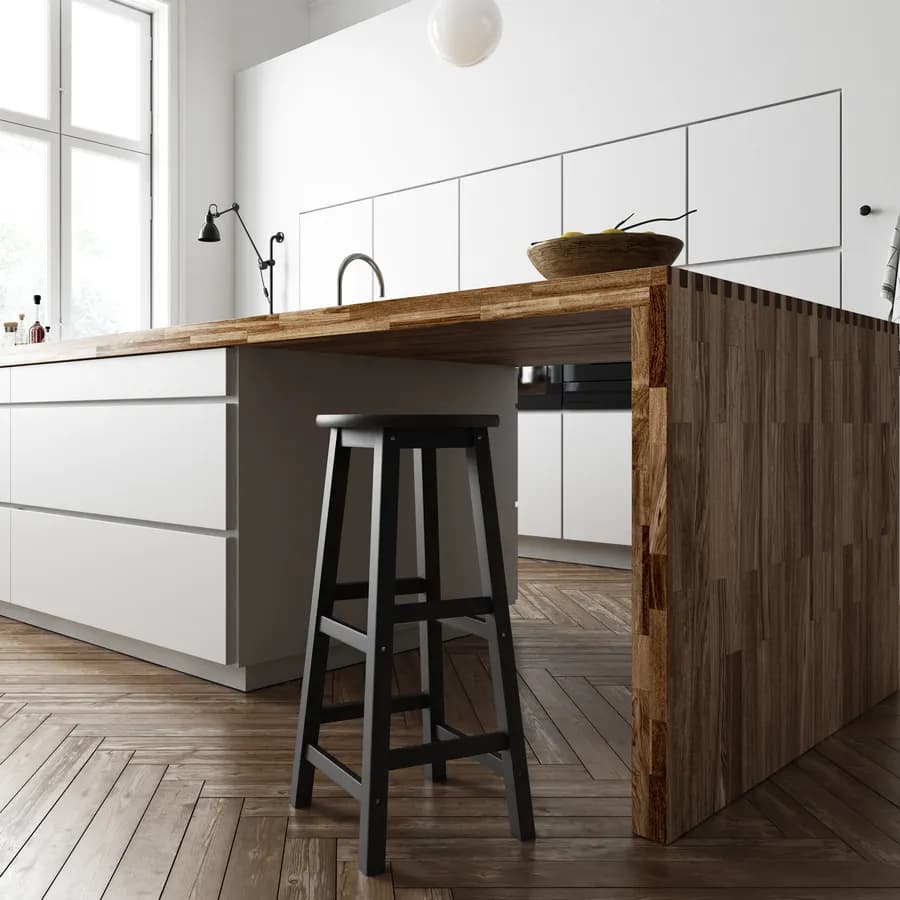 Sgabello in legno nero con poggiapiedi e seduta rotonda - Frontera