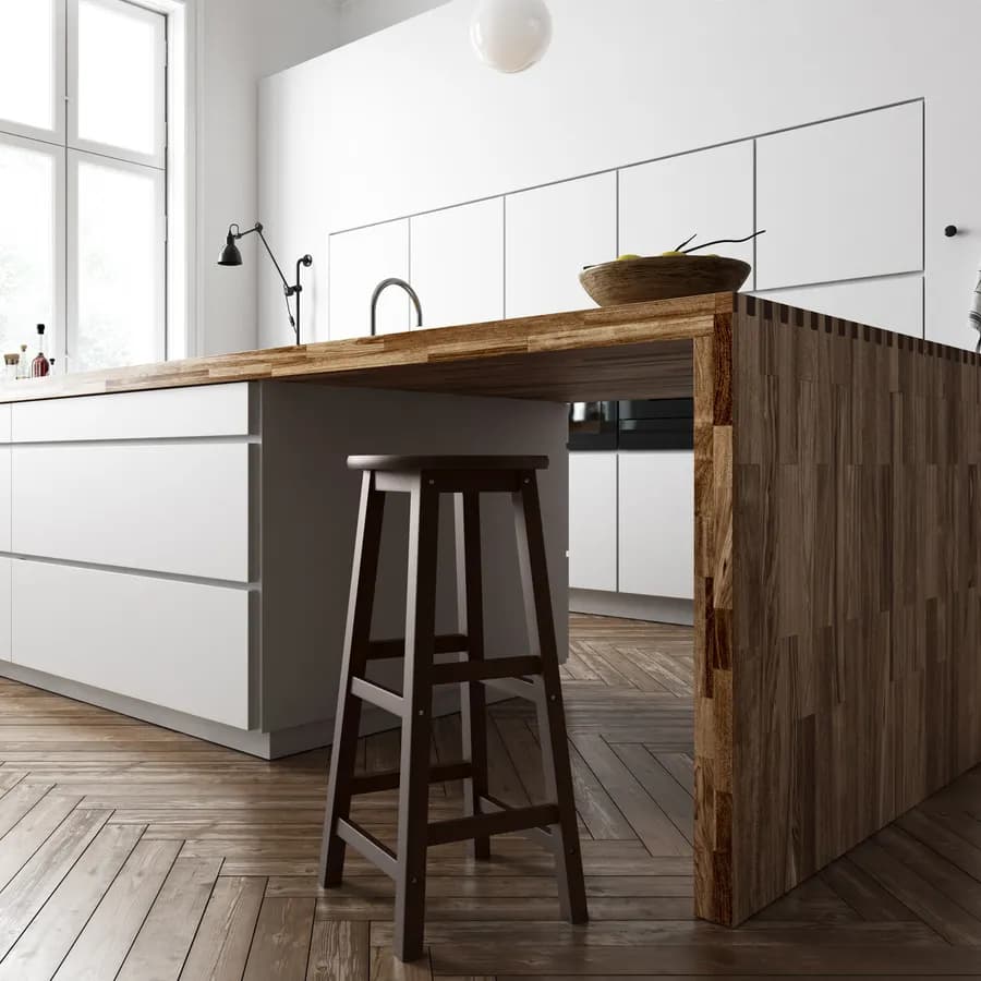 Sgabello in legno noce con seduta rotonda e poggiapiedi - Frontera