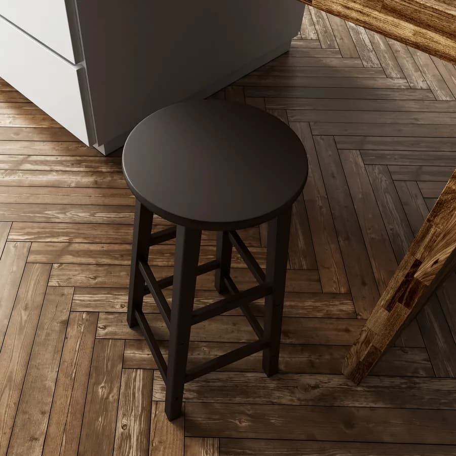 Sgabello in legno noce con seduta rotonda e poggiapiedi - Frontera