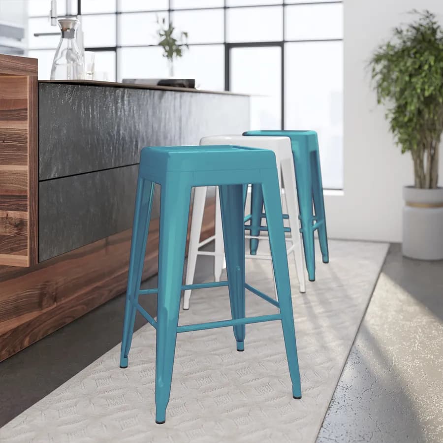 Sgabello impilabile stile industrial in metallo blu petrolio - Farley