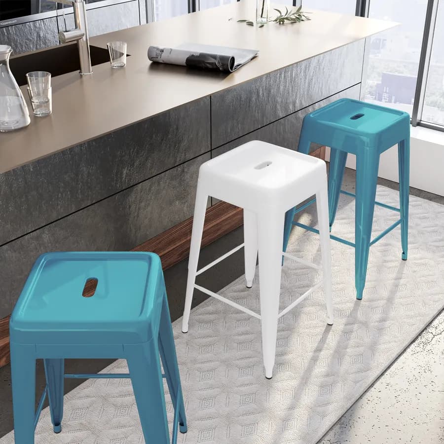 Sgabello impilabile stile industrial in metallo blu petrolio - Farley