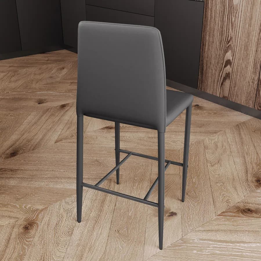 Sgabello in similpelle grigio scuro con poggiapiedi - Manfredi