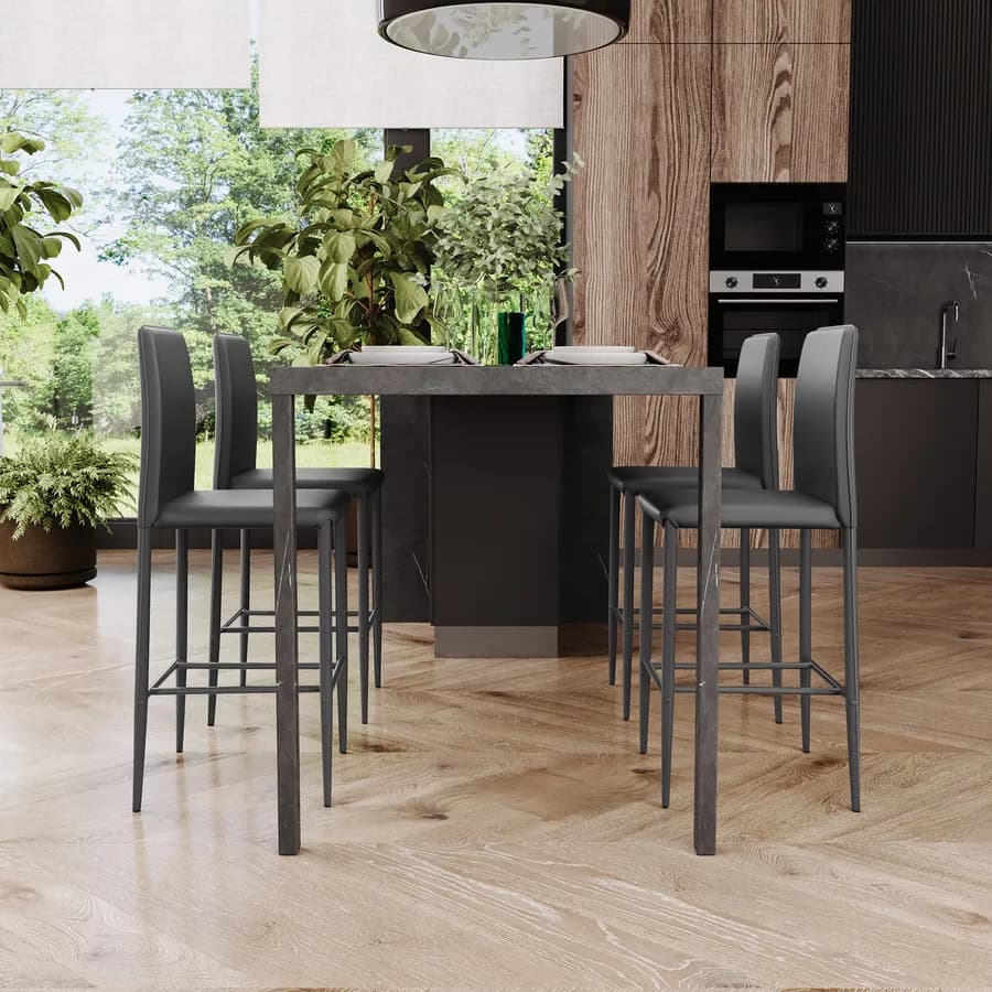 Sgabello in similpelle grigio scuro con poggiapiedi - Manfredi