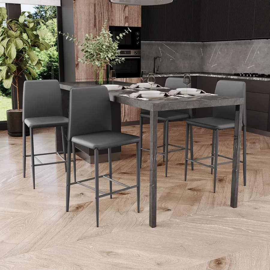 Sgabello in similpelle grigio scuro con poggiapiedi - Manfredi