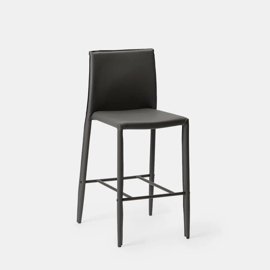 Sgabello in similpelle grigio scuro con poggiapiedi - Manfredi