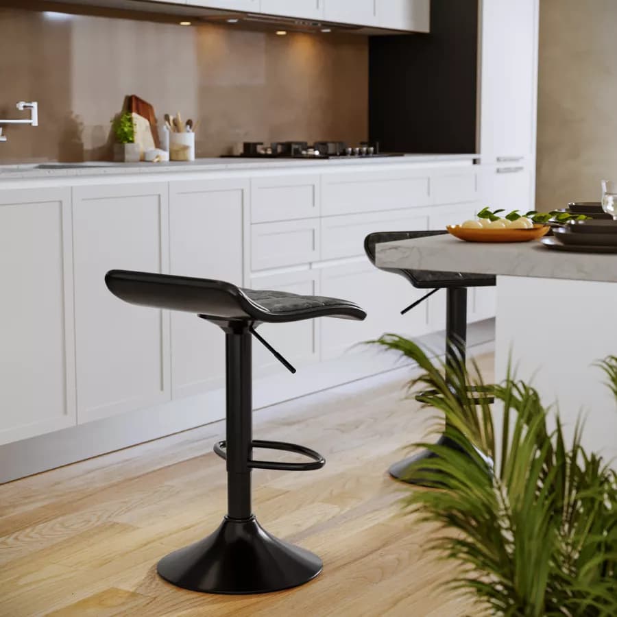 Sgabello in similpelle trapuntato grigio con base nera ed altezza regolabile - Kerm