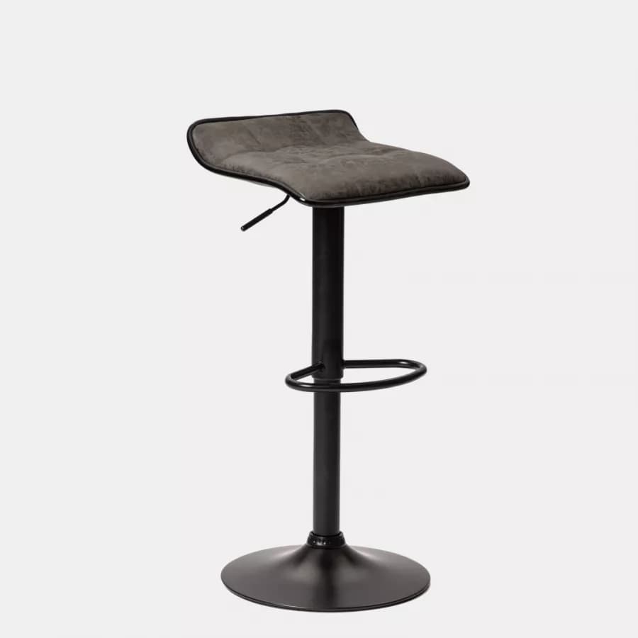 Sgabello in similpelle trapuntato grigio con base nera ed altezza regolabile - Kerm