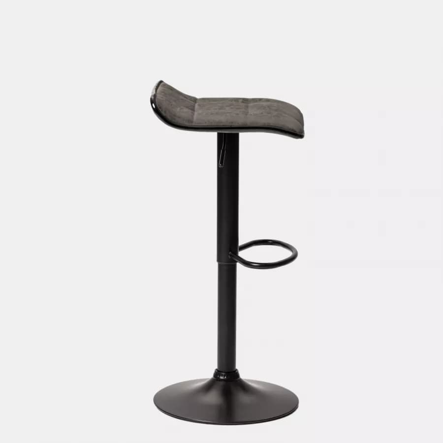 Sgabello in similpelle trapuntato grigio con base nera ed altezza regolabile - Kerm