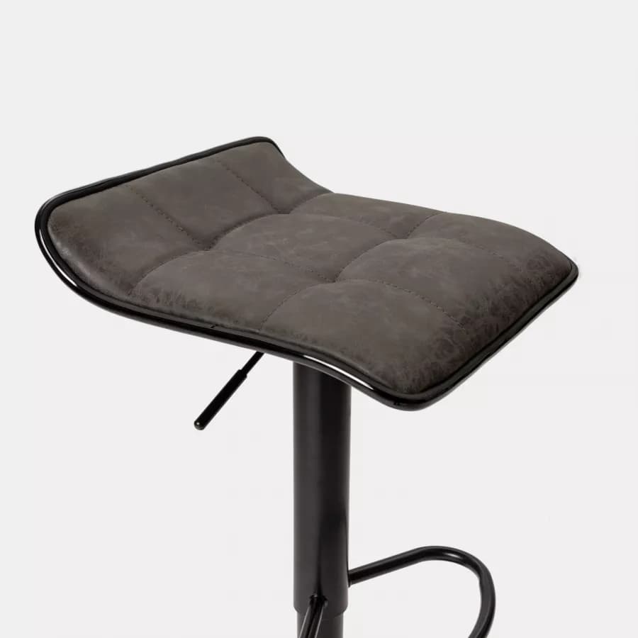 Sgabello in similpelle trapuntato grigio con base nera ed altezza regolabile - Kerm