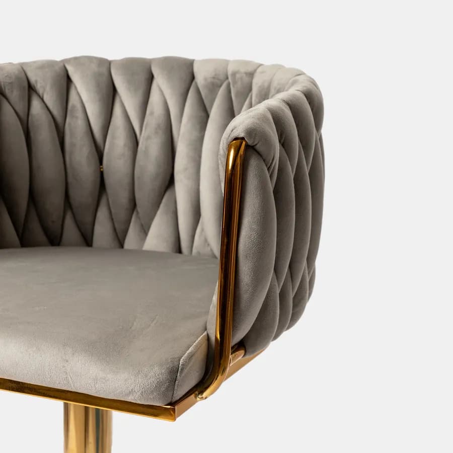Sgabello in velluto grigio fumo intrecciato e gambe oro - Intrigue