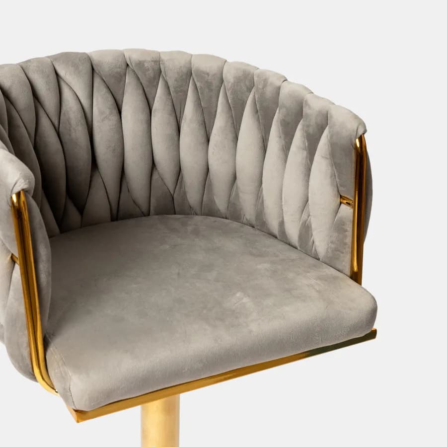 Sgabello in velluto grigio fumo intrecciato e gambe oro - Intrigue