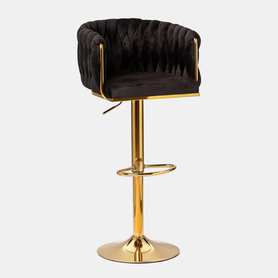 Sgabello in velluto nero intrecciato e gambe oro - Intrigue