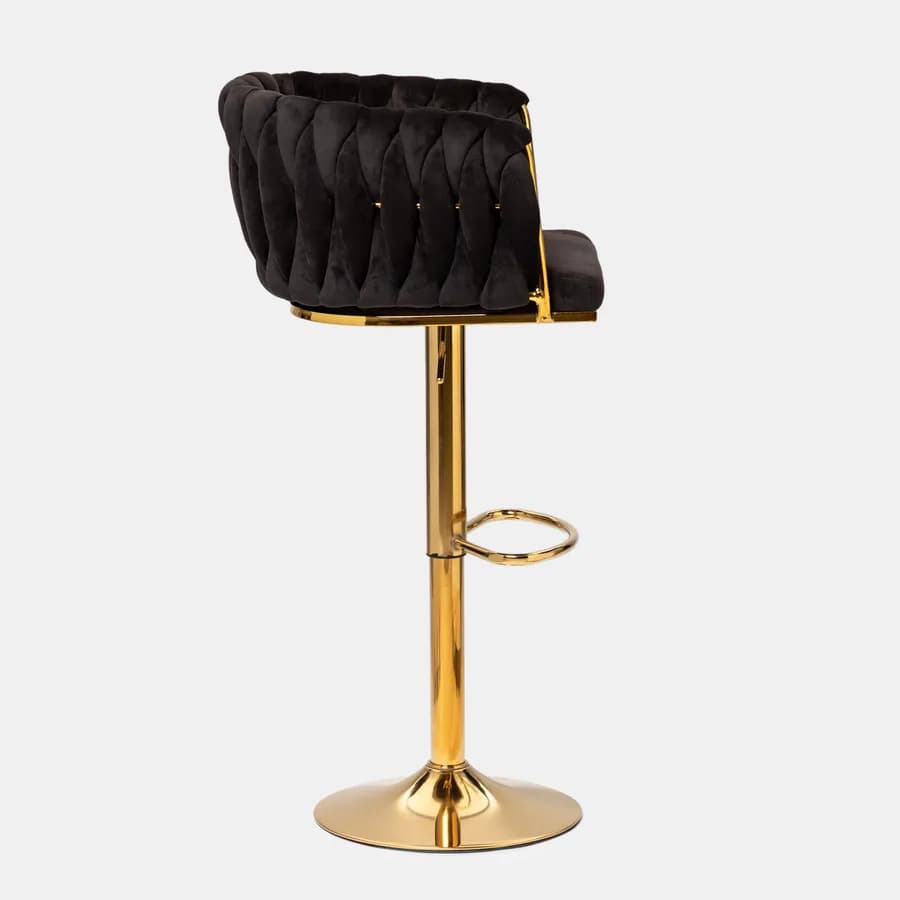 Sgabello in velluto nero intrecciato e gambe oro - Intrigue