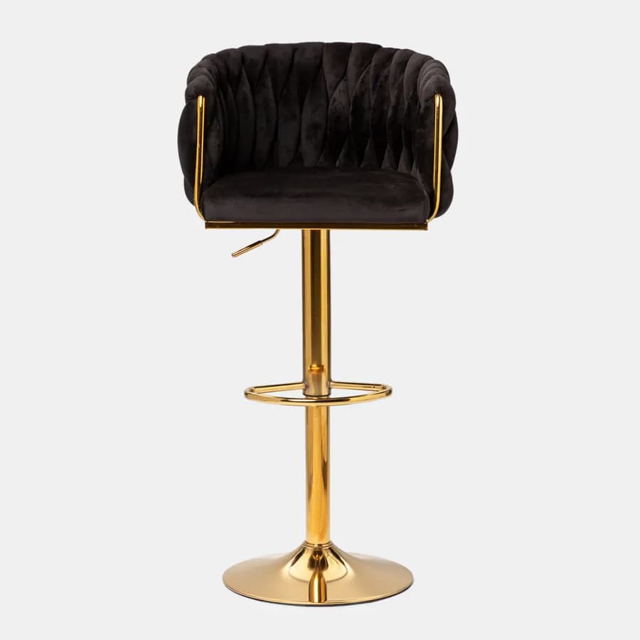 Sgabello in velluto nero intrecciato e gambe oro - Intrigue