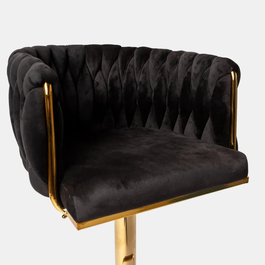 Sgabello in velluto nero intrecciato e gambe oro - Intrigue
