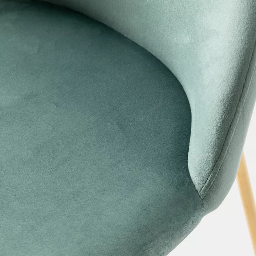 Sgabello in velluto verde salvia con gambe e poggiapiedi in metallo finitura oro - Zilla
