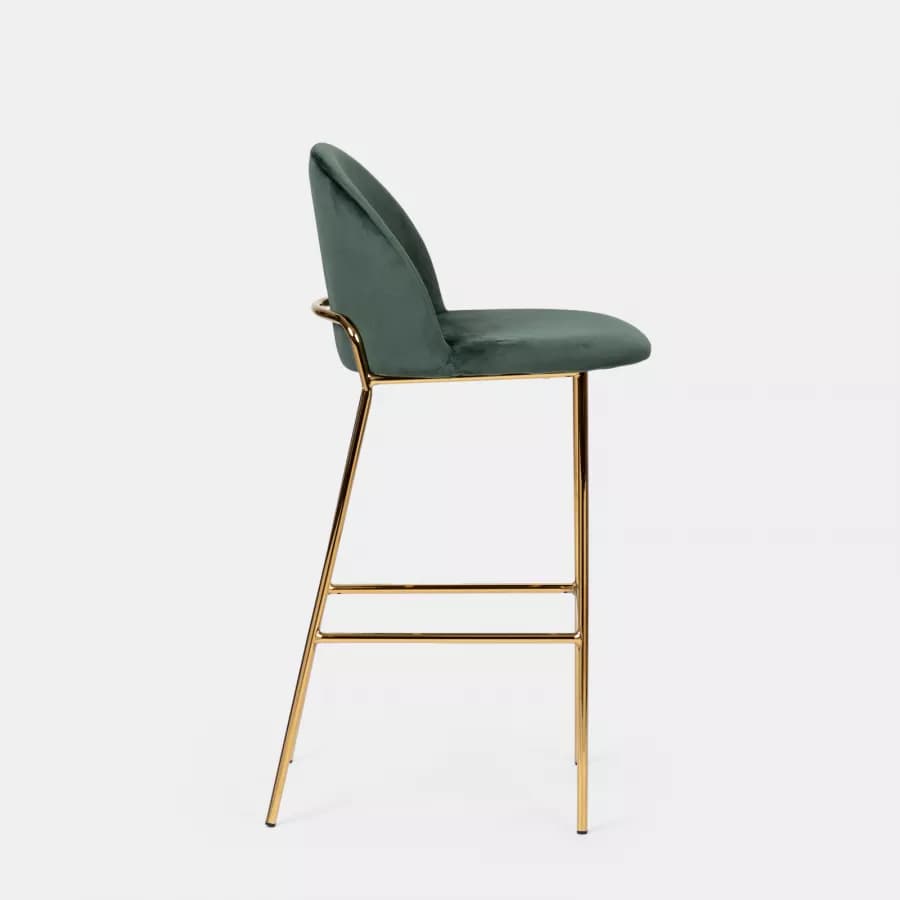 Sgabello in velluto verde scuro con gambe e poggiapiedi in metallo finitura oro - Zilla