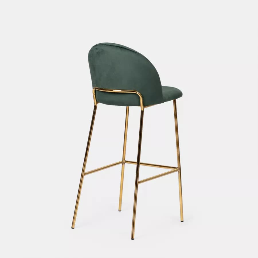 Sgabello in velluto verde scuro con gambe e poggiapiedi in metallo finitura oro - Zilla